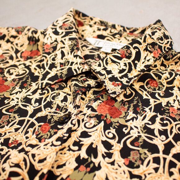 Vintage 70s TT Gun Gai Traditioncal Chinese Pattern Button Up Blouse Shirt Large - Picture 8 of 9